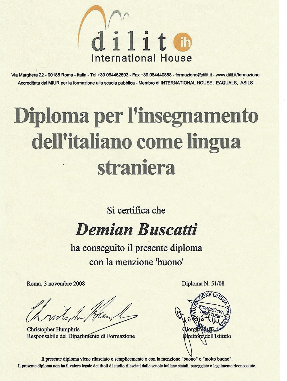 Di.L.It. Certificate